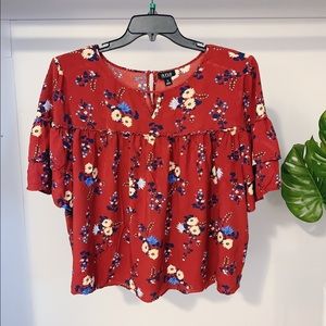 Smock Top with Ruffled Short Sleeve